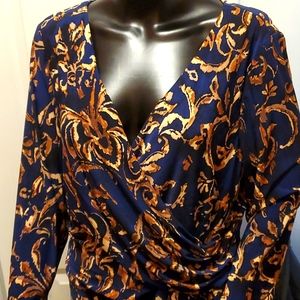 NWT CHAPS women's XL 3/4 sleeve Dress in Navy and Gold